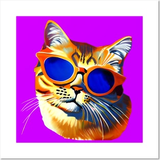 Ginger cat in sunglasses Posters and Art